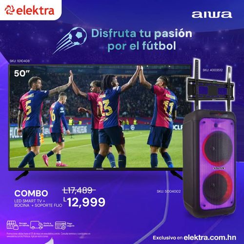Combo Televisor Led Smart 4K Aiwa 50 Pulgadas + Bocina Aiwa + Soporte de TV