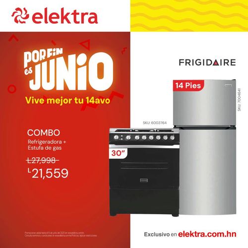 Combo Estufa de Gas Frigidaire 30" + Refrigeradora Frigidaire 14P
